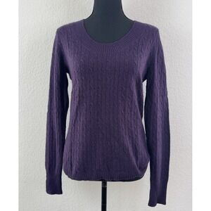 Marina Luna 100% Cashmere Cable Knit Sweater Scoop Neck Sz M Purple Quiet Luxury